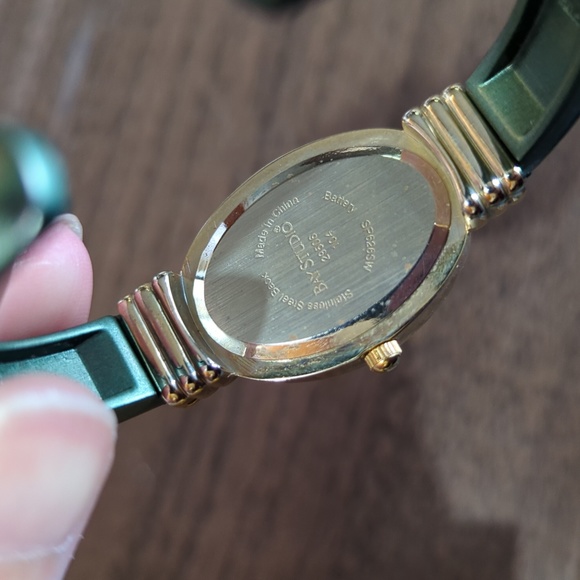 Bay Studios Christmas Tree Watch Hinged Green Acrylic Bangle Cuff - Picture 7 of 7